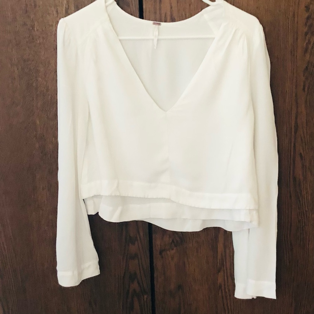 Free People White Long Bell Sleeve Layered Top S